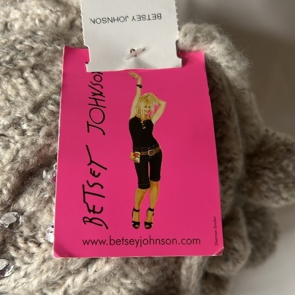 Betsey Johnson Women’s Grey/Taupe ear flap hat with poms and rhinestones - Picture 8 of 9